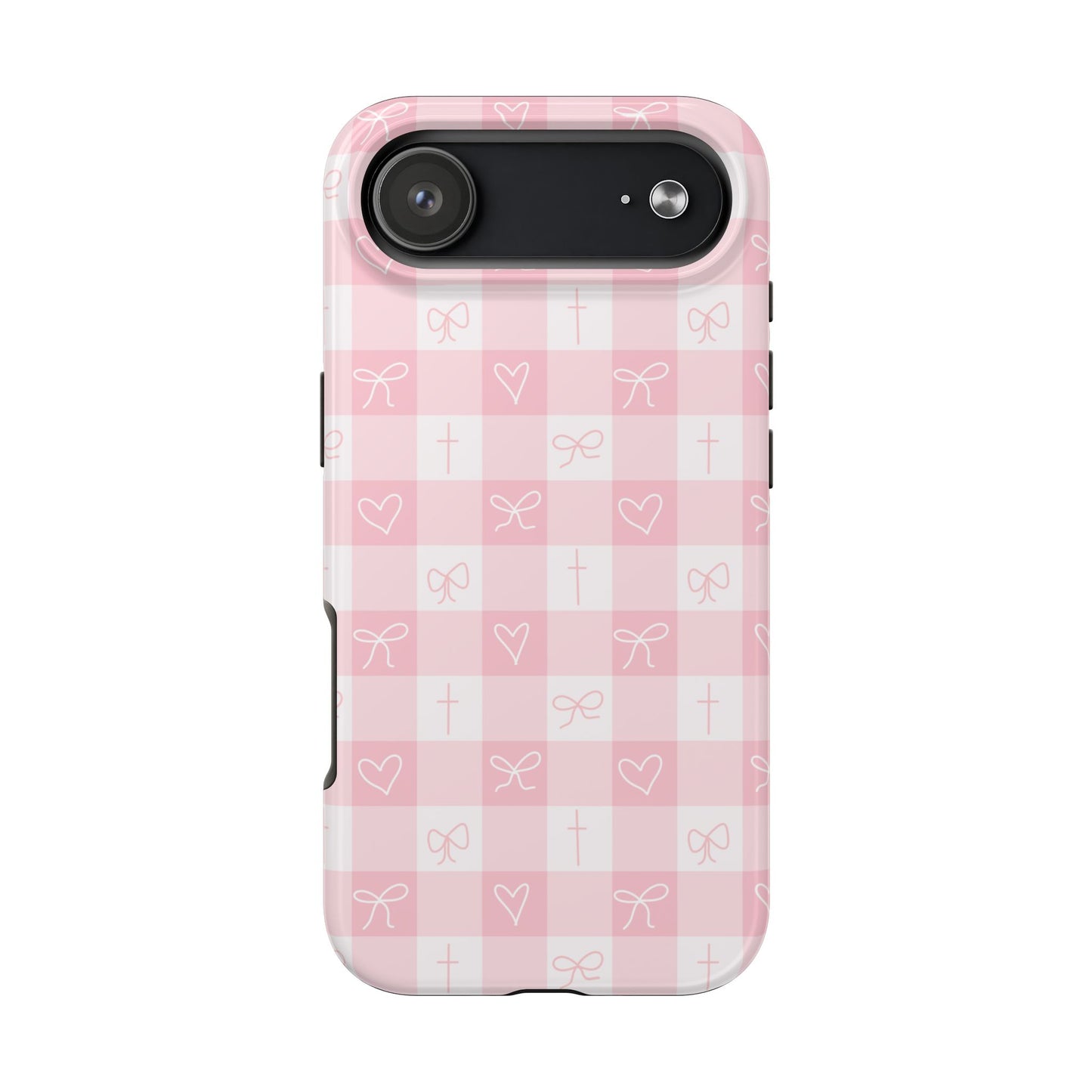 Pink Gingham Heart, Bow and Cross Phone Case