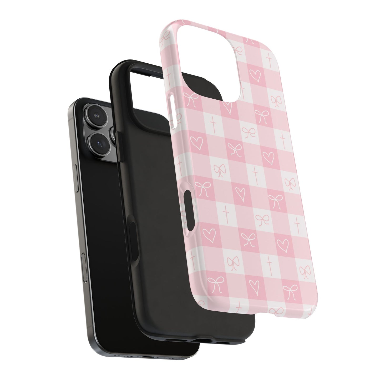 Pink Gingham Heart, Bow and Cross Phone Case