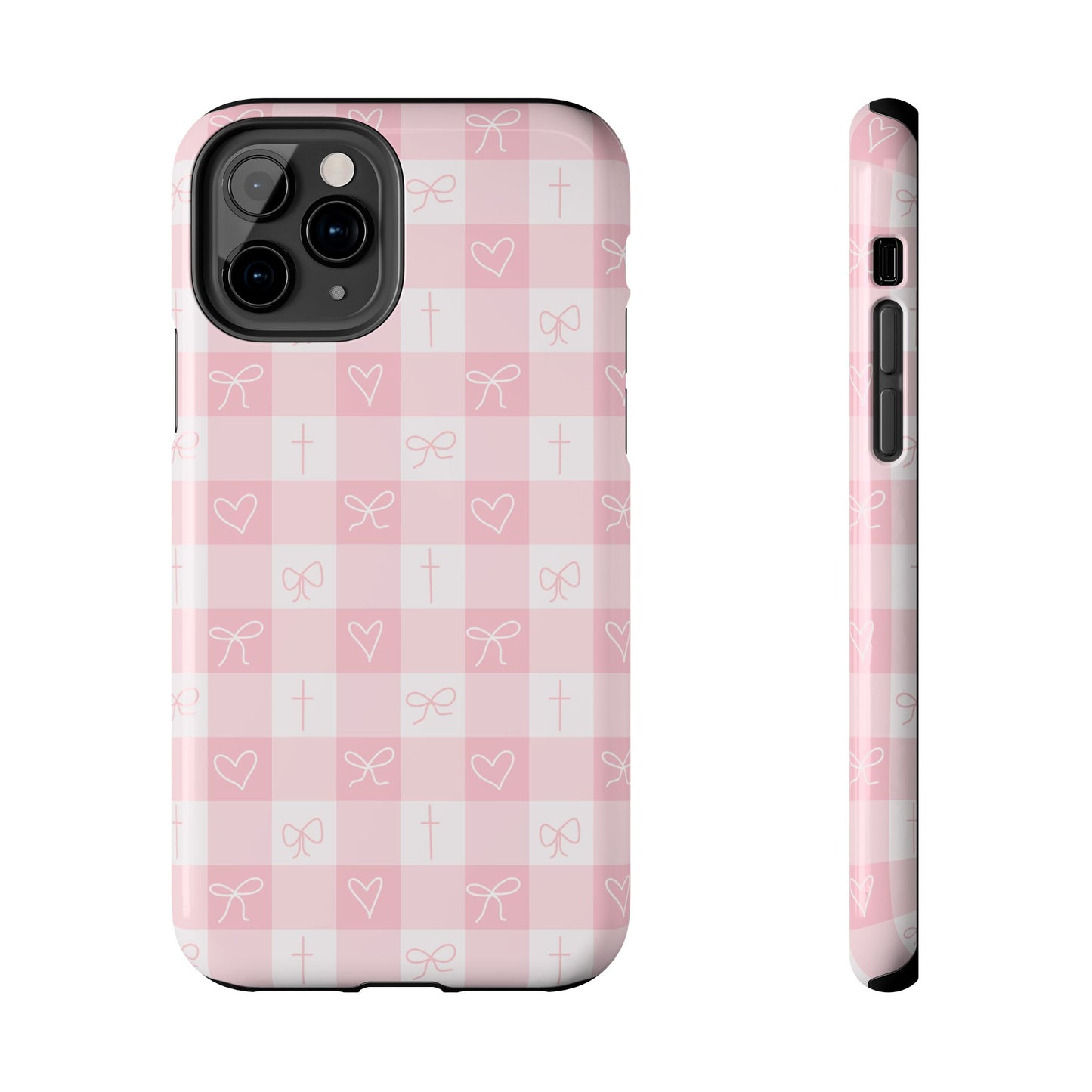 Pink Gingham Heart, Bow and Cross Phone Case