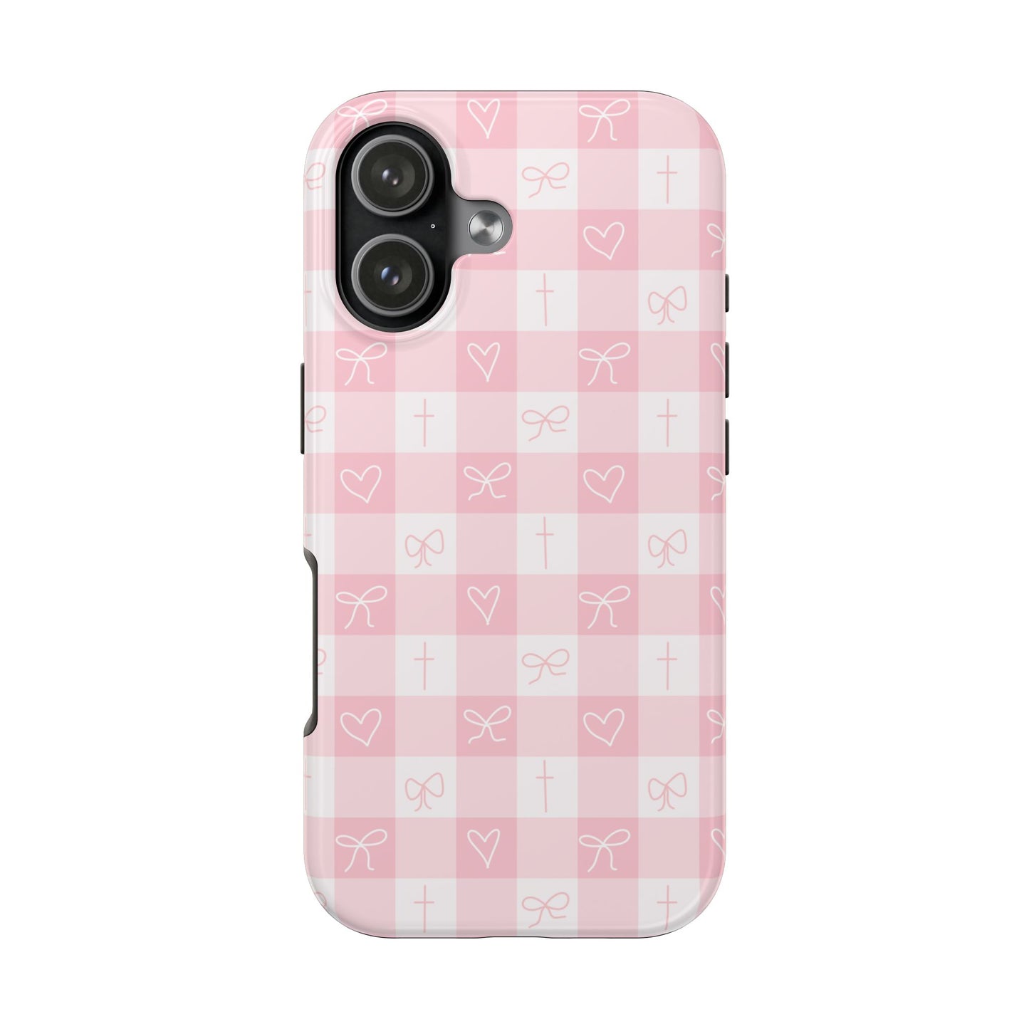 Pink Gingham Heart, Bow and Cross Phone Case