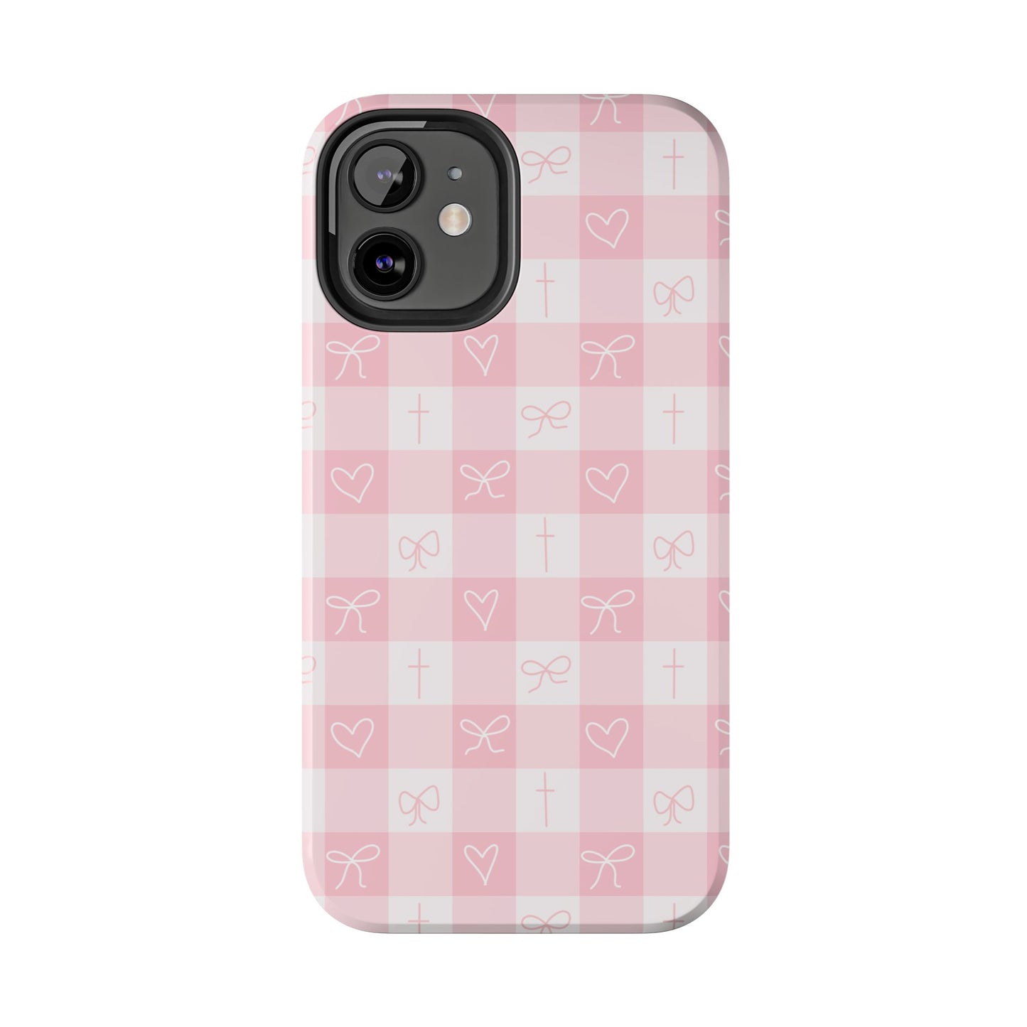 Pink Gingham Heart, Bow and Cross Phone Case
