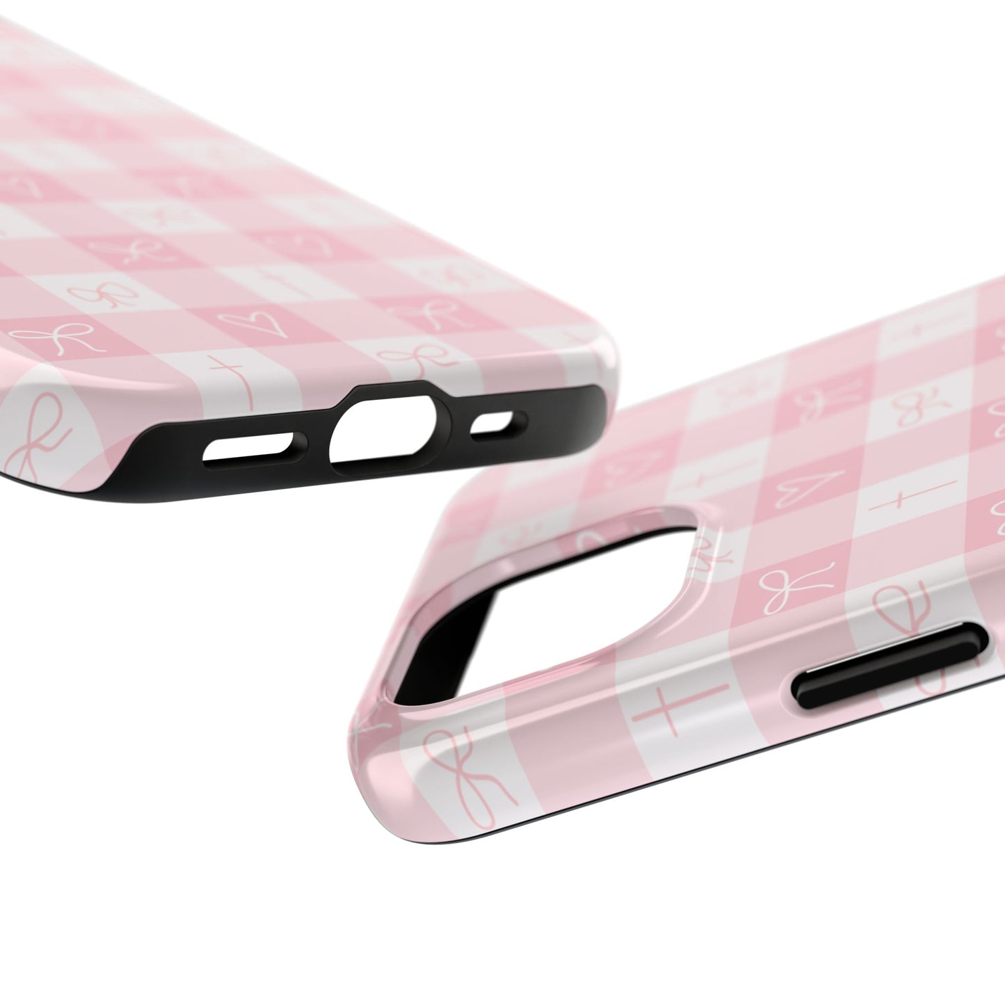 Pink Gingham Heart, Bow and Cross Phone Case