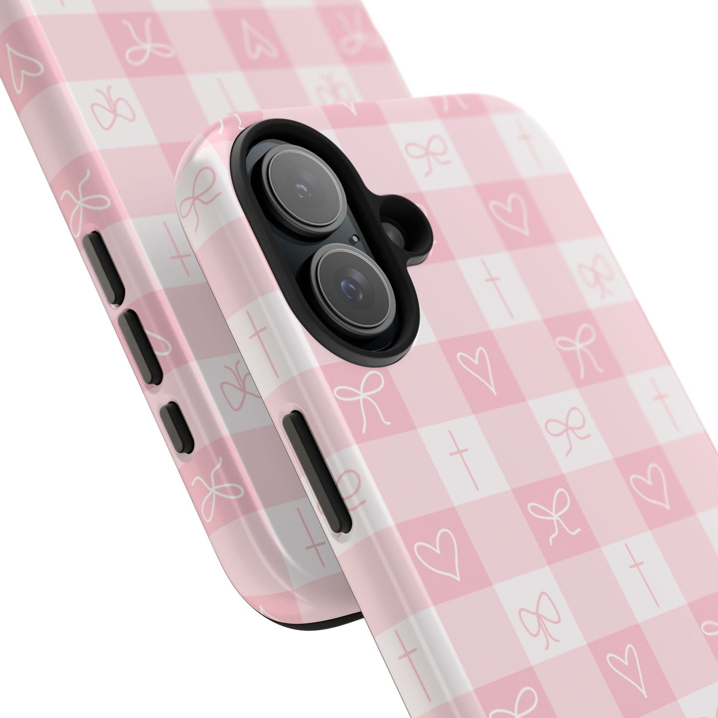 Pink Gingham Heart, Bow and Cross Phone Case