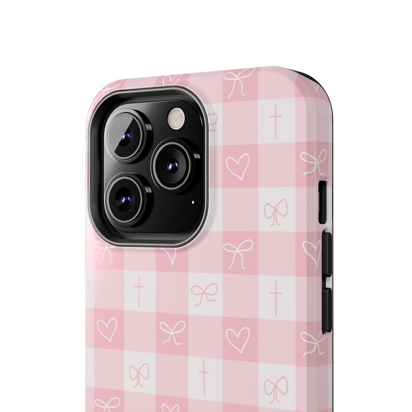 Pink Gingham Heart, Bow and Cross Phone Case