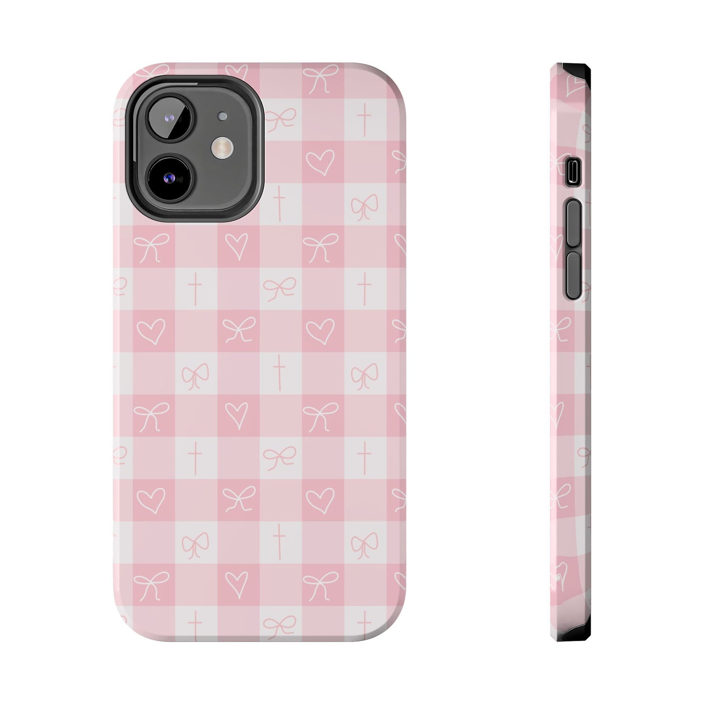 Pink Gingham Heart, Bow and Cross Phone Case