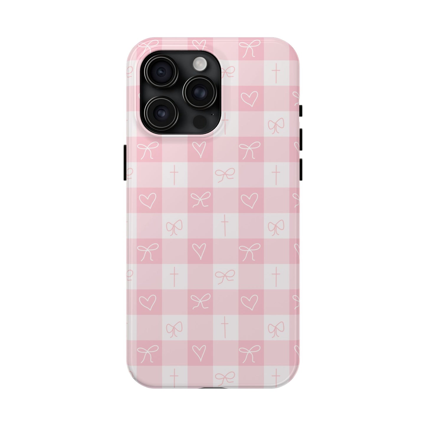 Pink Gingham Heart, Bow and Cross Phone Case