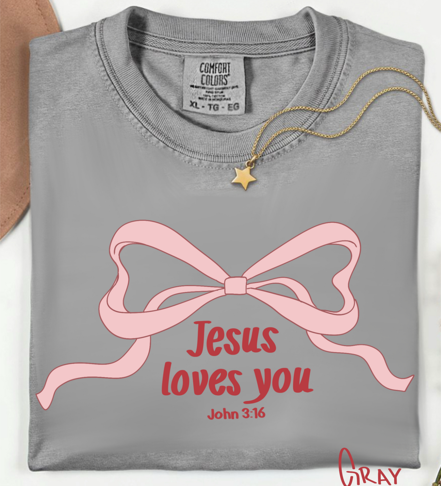 Jesus Loves You Bow Gray Tee